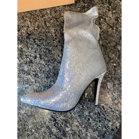 Public Desire Calf Length Silver direct silver sequin 5 Size 7 NWT - Picture 8 of 10